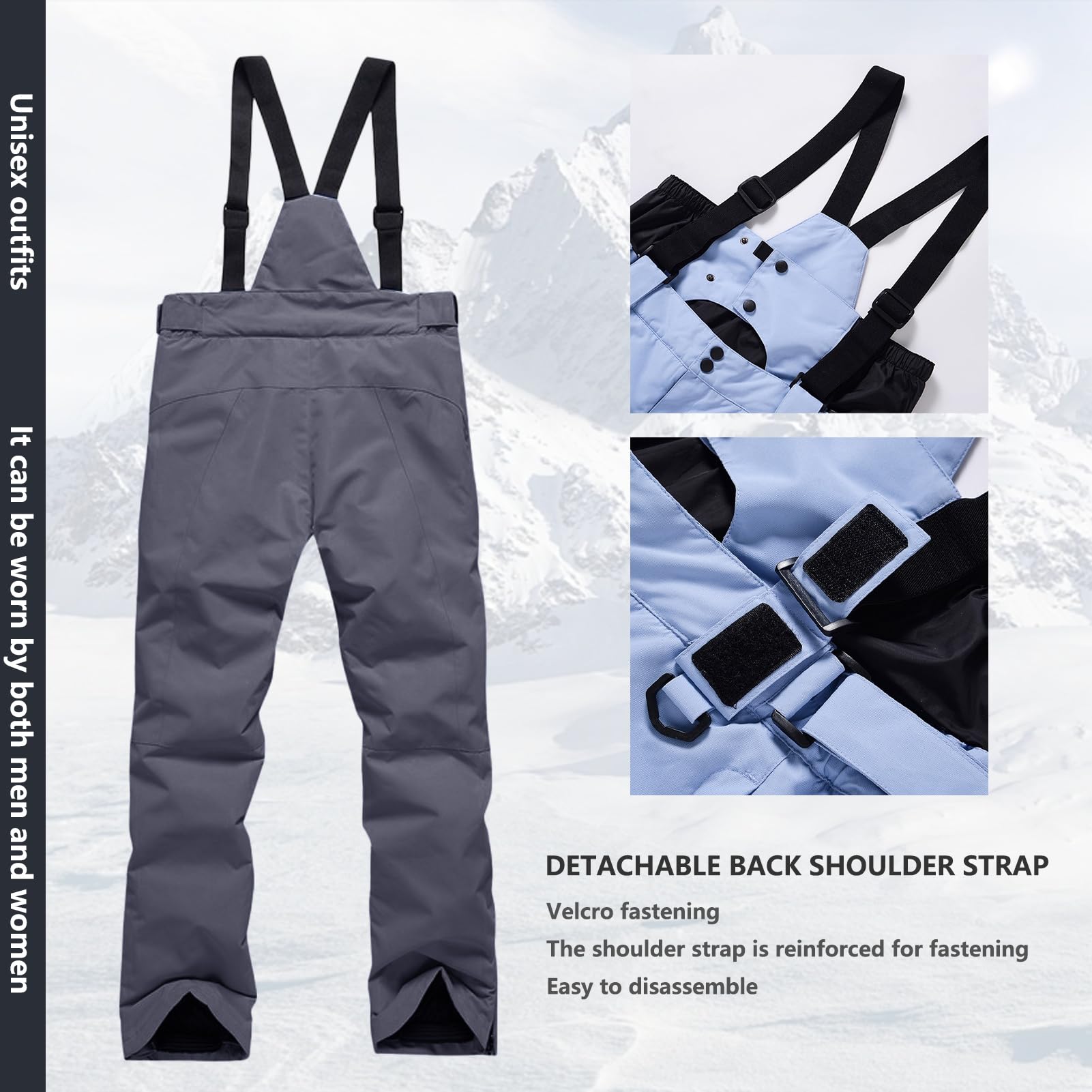 Pantalon De Ski pour,Taille Pantalon De Snowboard pour Homme Et Femme - Imperméable - Pantalon De Randonnée - Coupe-Vent - avec Bretelles - Doublure Chaude