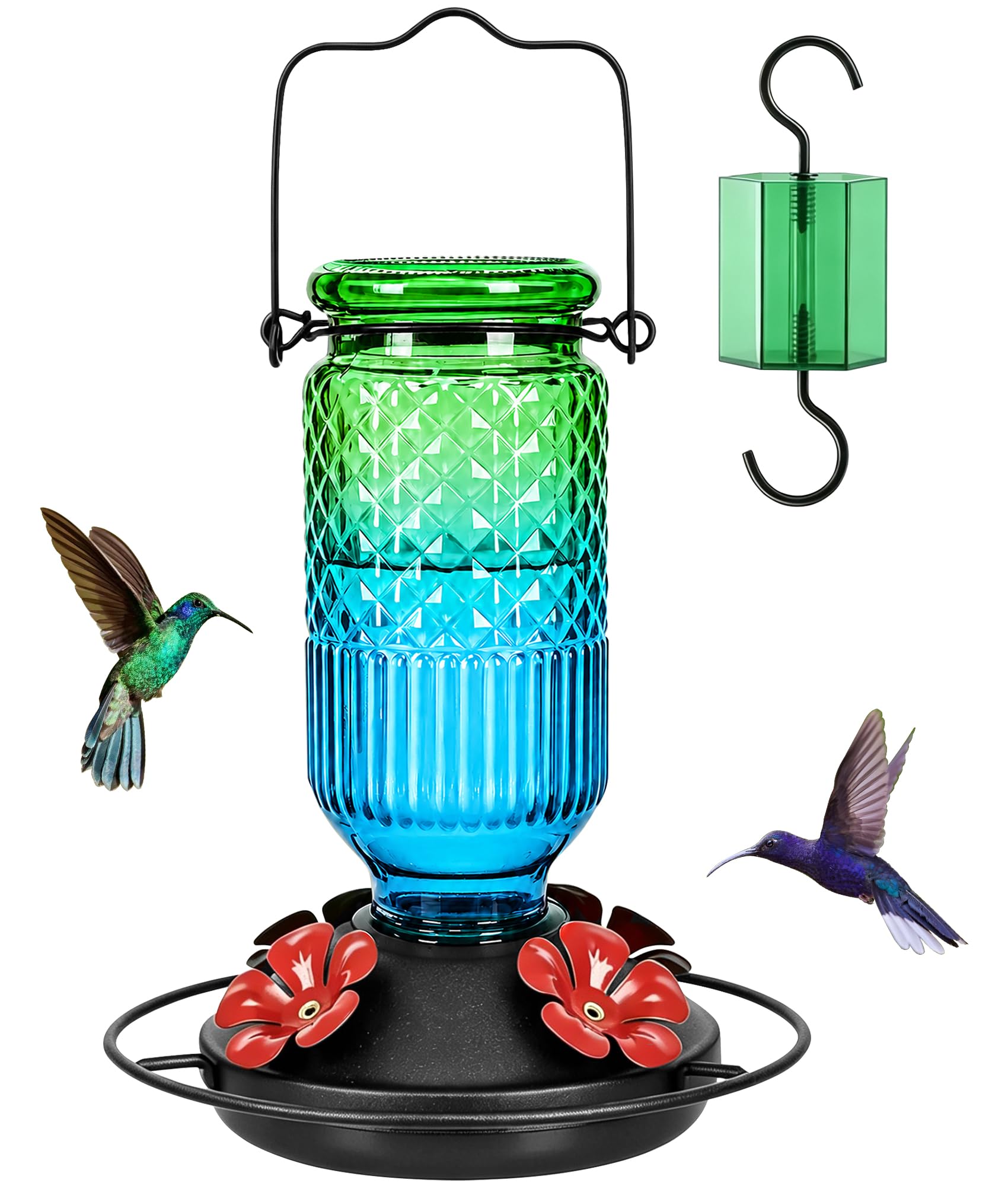 FEED GARDEN Glass Hummingbird Feeder for Outdoors, Leak-Resistant, 16 oz