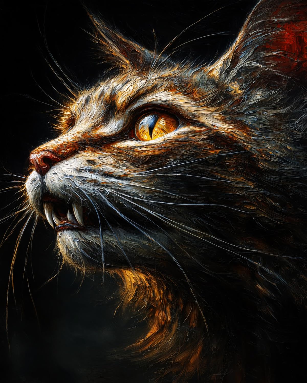 Liubaishi Black Paint By Numbers Kit For Adults, Angry Cat, 40X50 Cm, Acrylic On Canvas With 3 Brushes