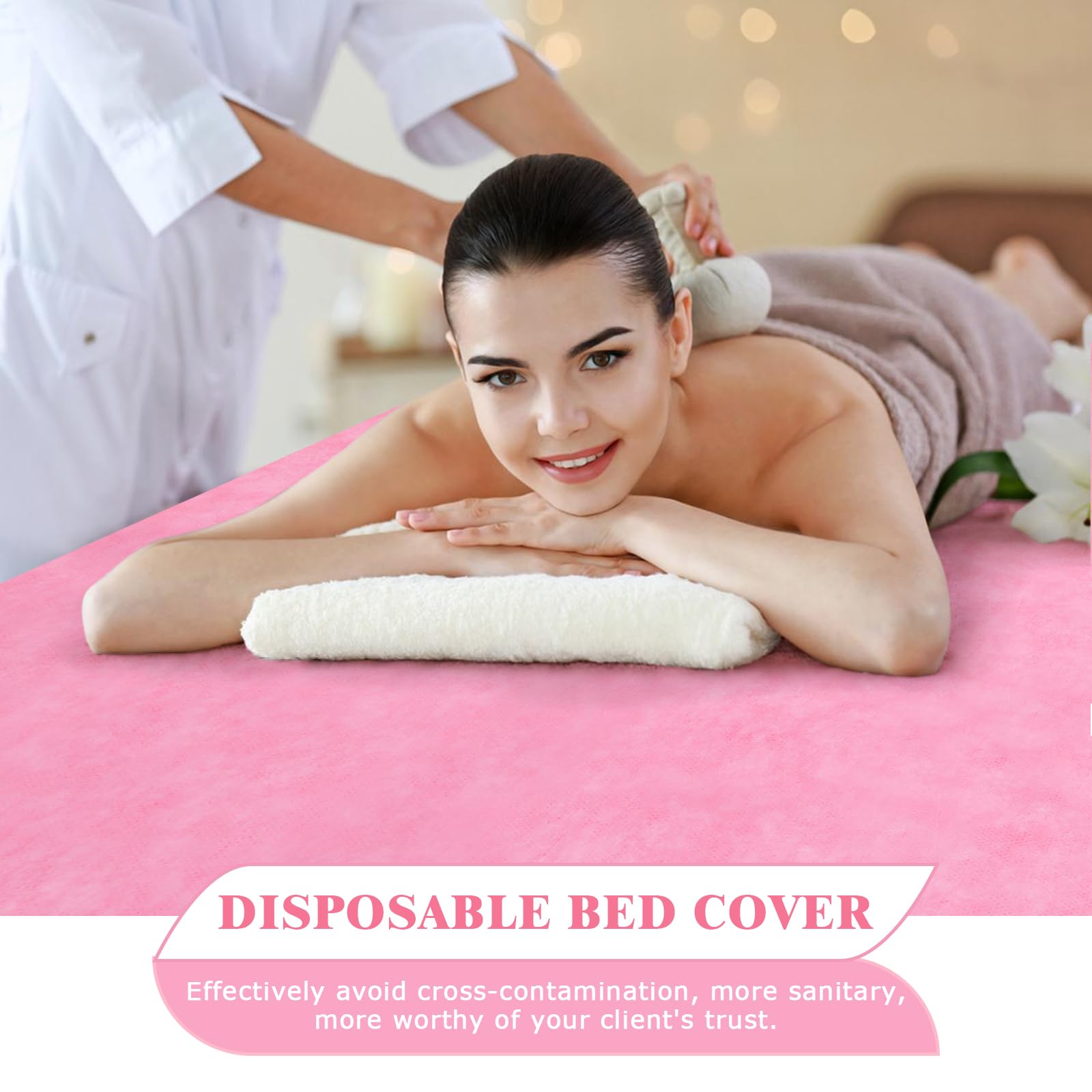 Lot de 100 Draps Jetables Table Massage 80 x 180 cm Tissu Non Tissé Rose