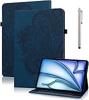 Vista 1 de Funda para iPad Mini 7 A17 Pro de 8.3 pulgadas 2024, iPad Mini 6ª generación 2021, funda delgada de piel sintética con flores para iPad Mini de Azul