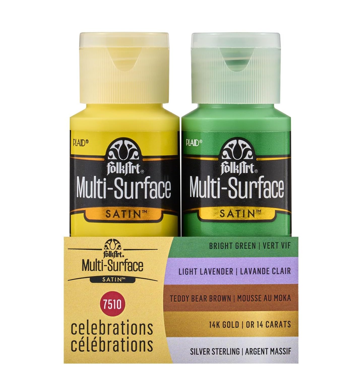FolkArt 7510 Color, Multi-Surface Paint, 2oz Acrylfarben-Set für Verschiedene Oberflächen, 10 Flaschen, acryl, Feierlichkeiten, 57 ml (10er Pack), 591 Milliliter
