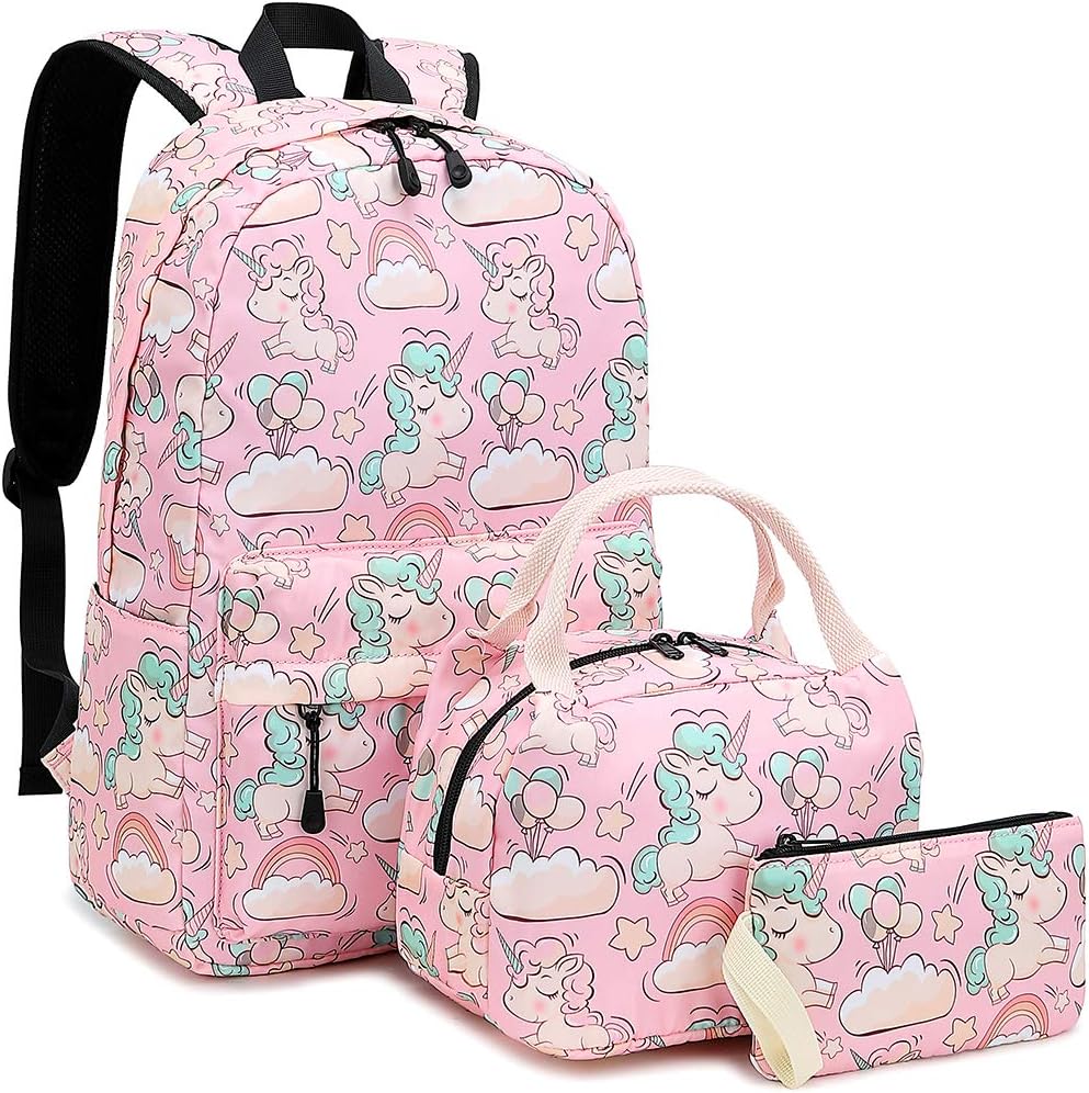 Bluboon Backpack for School Girls Kids Bookbag Set Water Resistant School Bag with Insulated Lunch Bag (Pink)