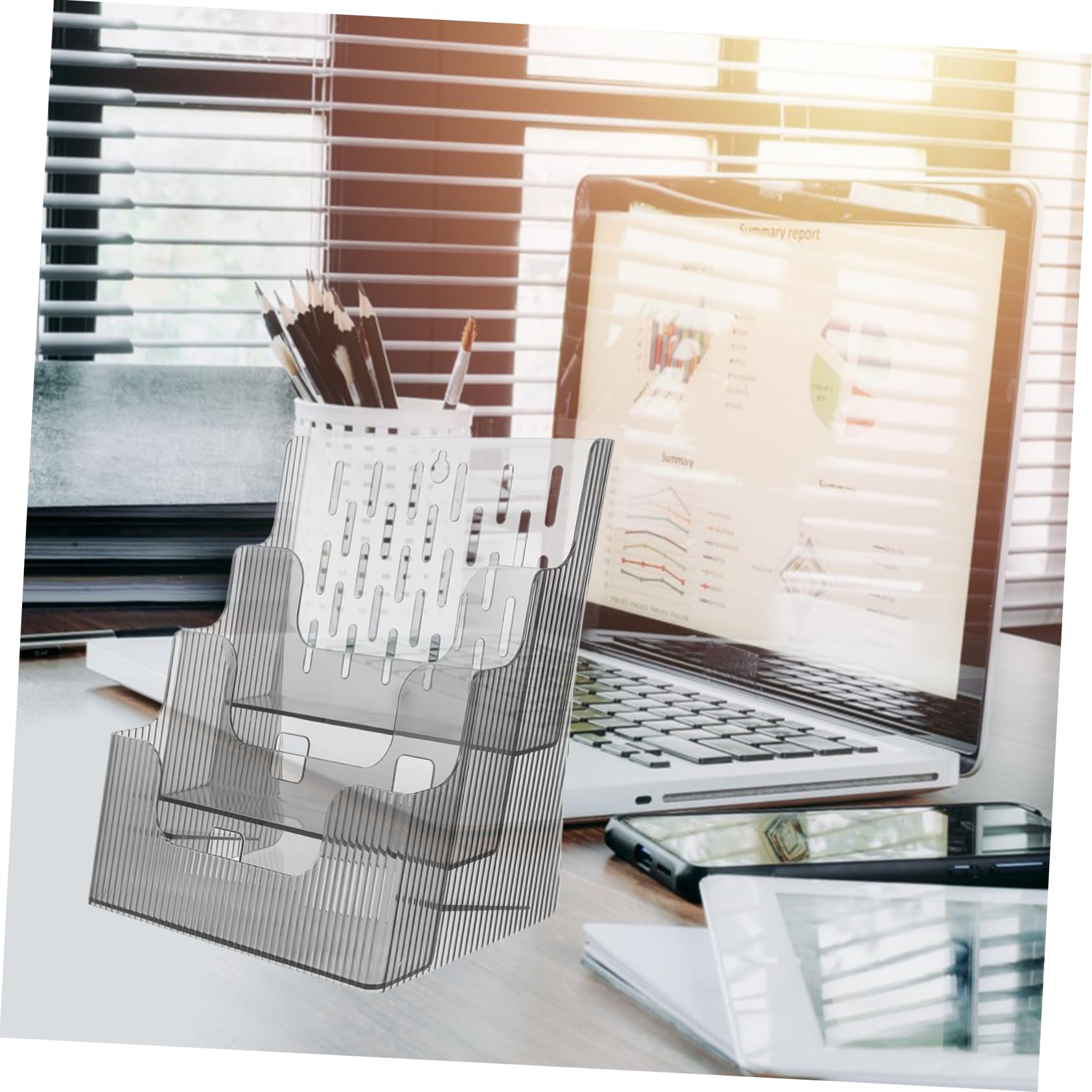 Housoutil Estante de Almacenamiento de Archivos Organizador de Documentos Transparente para Escritorio Archivador Acrílico para Carpetas para Oficina o Estudio