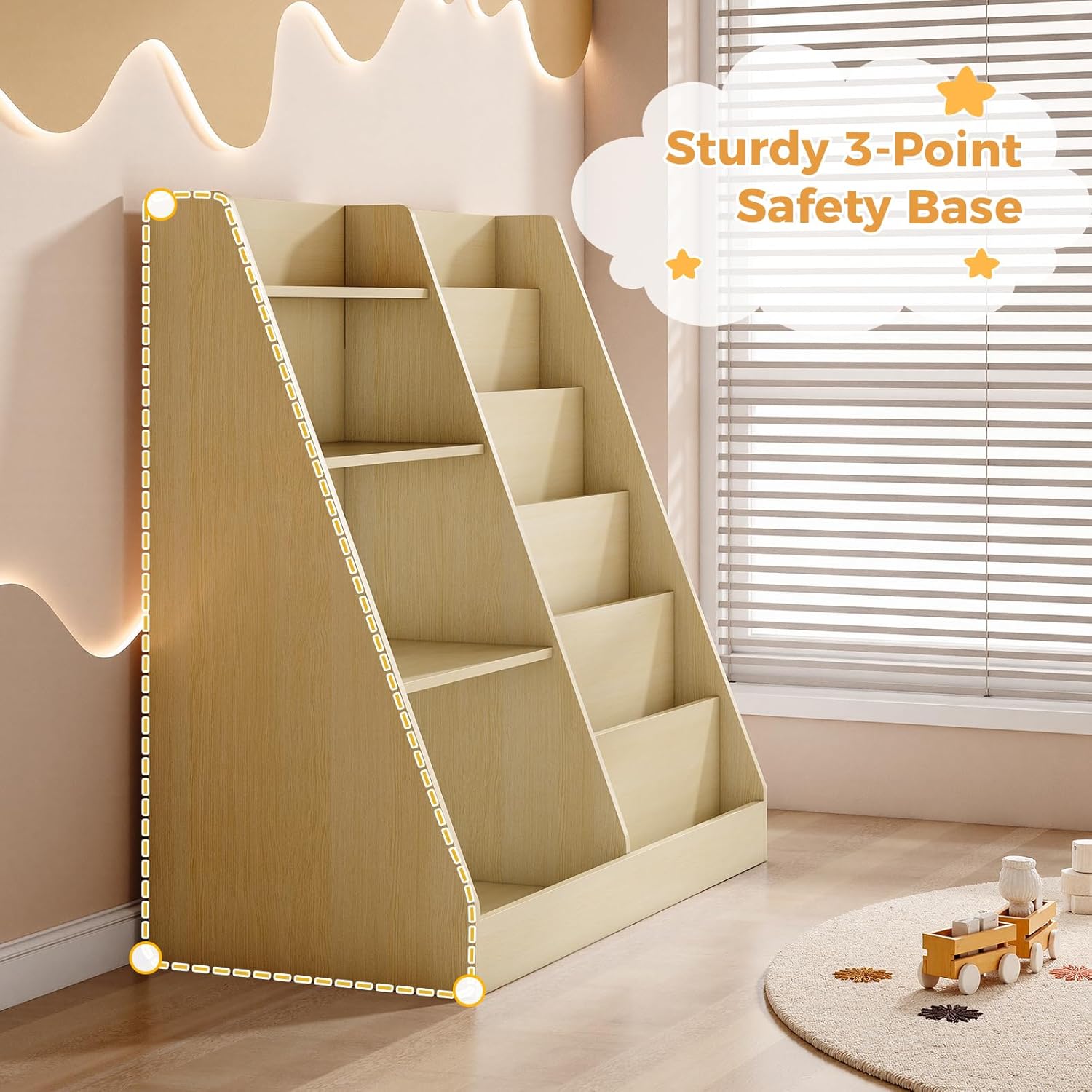 Tatub 6 Tier Kids Wooden Bookshelf and Toy Storage, Children Toy Organizer with Upgraded Book Shelves, Toddler BookRack Baby Bookcase for Nursery, Playroom and Classroom, Natural Wood