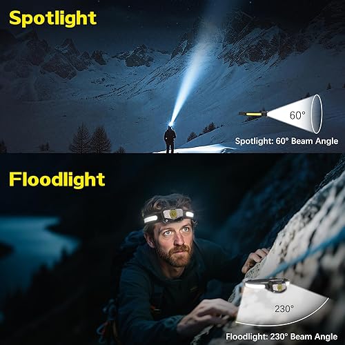 Miniatura 2 de Paquete de 3 faros recargables, haz COB de 230 de ancho y 60 de luz LED súper birght con luz blanca roja, luces de cabeza de 7 modos para frente con