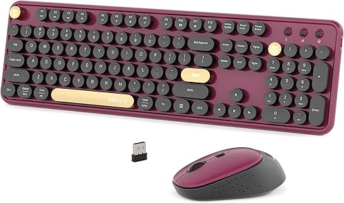 Miniatura 7 de Coloridos teclados inalámbricos de computadora, mouse combinados, teclas redondas policromadas, teclados retro para PC, conexión de radiofrecuencia