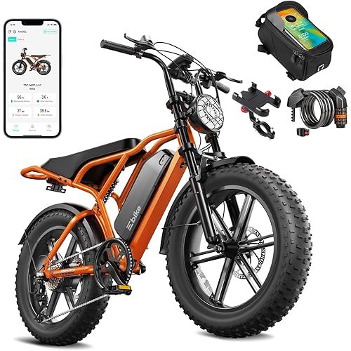 TST Electric Bike for Adults, 1500W Peak Motor 60 Miles Fat Tire E Bike with 48V 15Ah Removable Battery 20" Electric Bike with Dual Suspension, Phone Holder and Lock, Orange