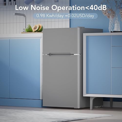 Miniatura 4 de Refrigerador pequeño de 3.1 pies cúbicos con congelador, refrigerador compacto con 2 puertas, mini refrigerador con estantes de vidrio extraíbles