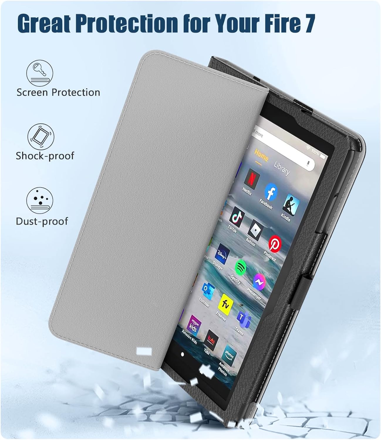 TiMOVO Case Fits All-New Kindle Fire 7 Tablet (7", 12th Generation, 2022 Release), Slim Protective Stand Cover, PU Leather Shell with Auto Wake/Sleep, Black