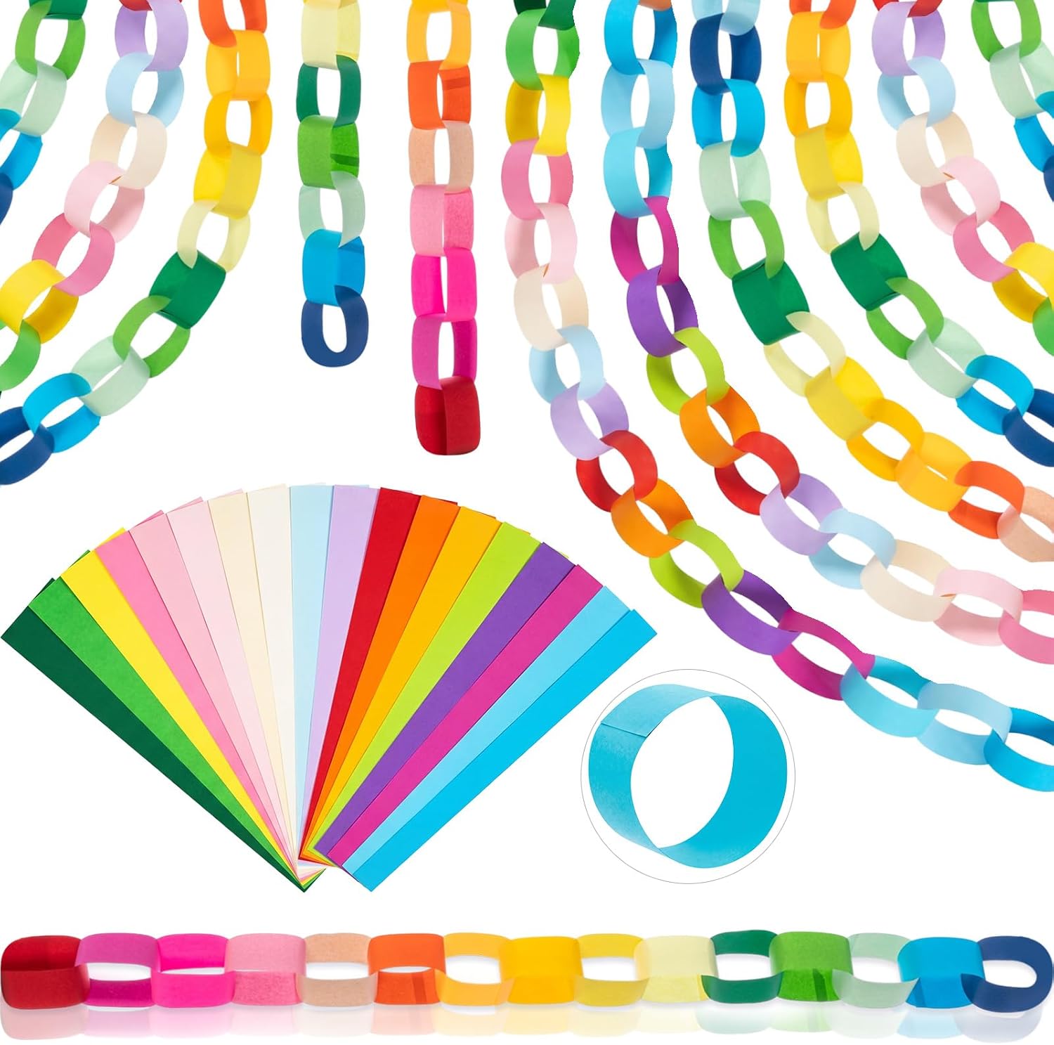 TaoBary 2000 Sheet Paper Chain Garland Strip 1.8/3.15x10 Inch, Construction DIY Craft Paper Chain for Classroom Home Holiday Party Decor Supplies with Double Sided Tape (1.77x9.84 Inch,Rainbow Color)