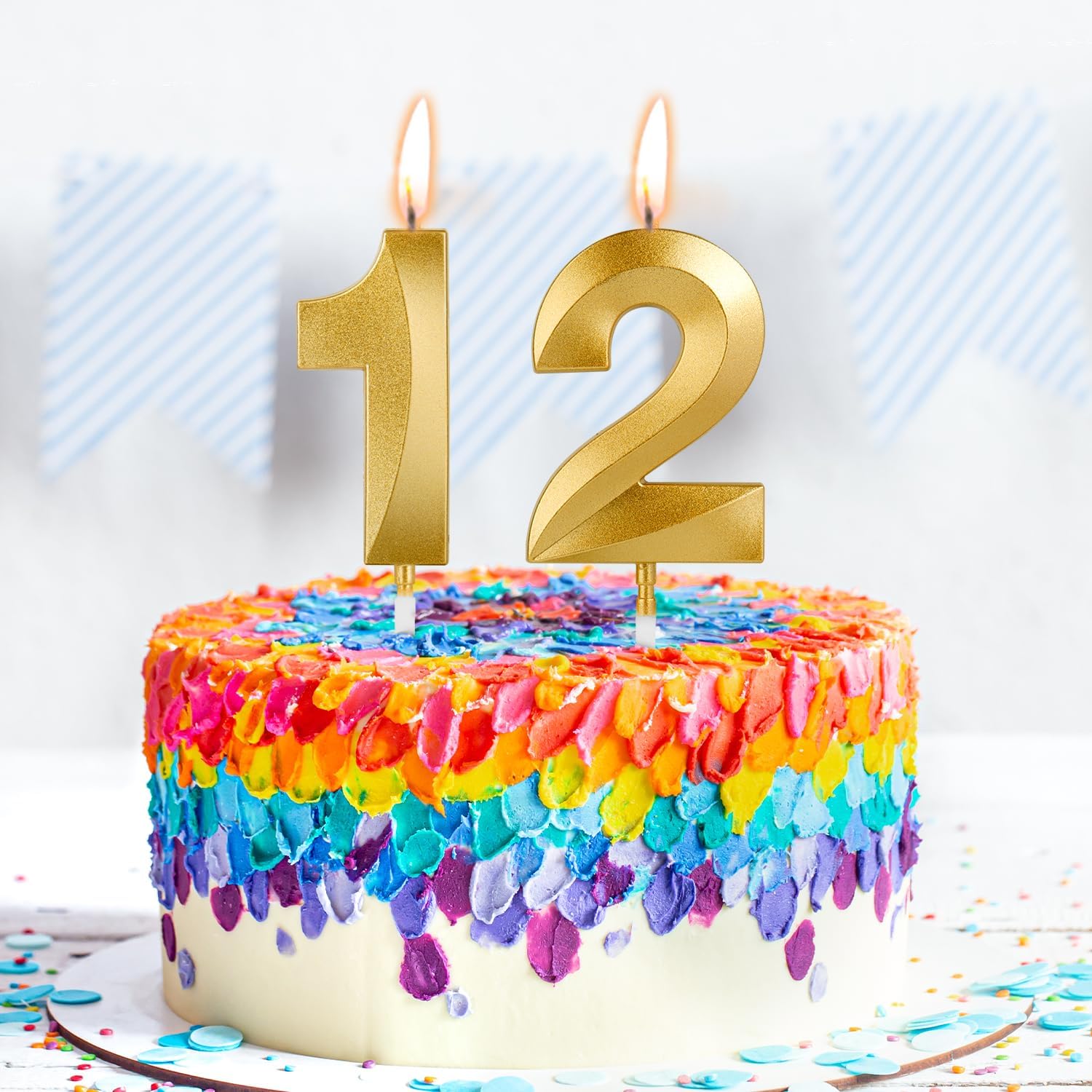 Birthday Candles, 1.96 Inch Number 12 Happy Birthday Candles, Number Candles Decoration for Birthday Party and Anniversary Celebration(Champagne Gold)