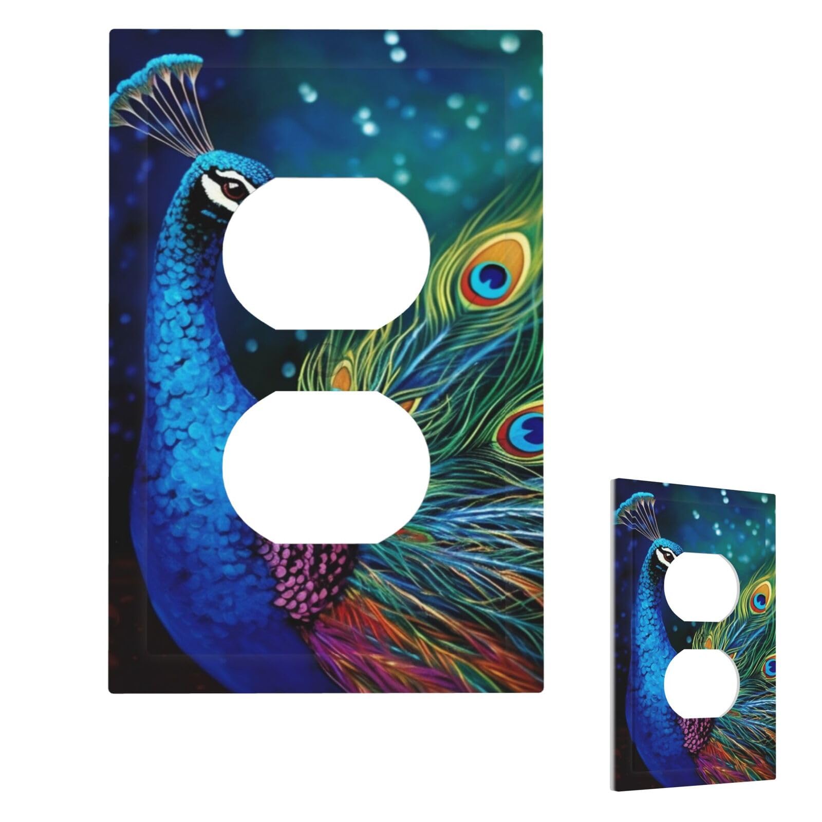 Colored Peacock Wall Plate Cover Modern Decorative 1 Gang Light Switch Cover Unbreakable Receptacle Outlet Covers For Living Room Bedroom Home Decor Duplex