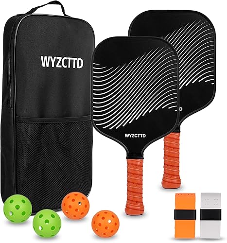 Juego de paletas de pickleball de fibra de carbono, 2 unidades con 2 bolas y bolsa portátil, palas de pickleball ligeras para mujeres y hombres,