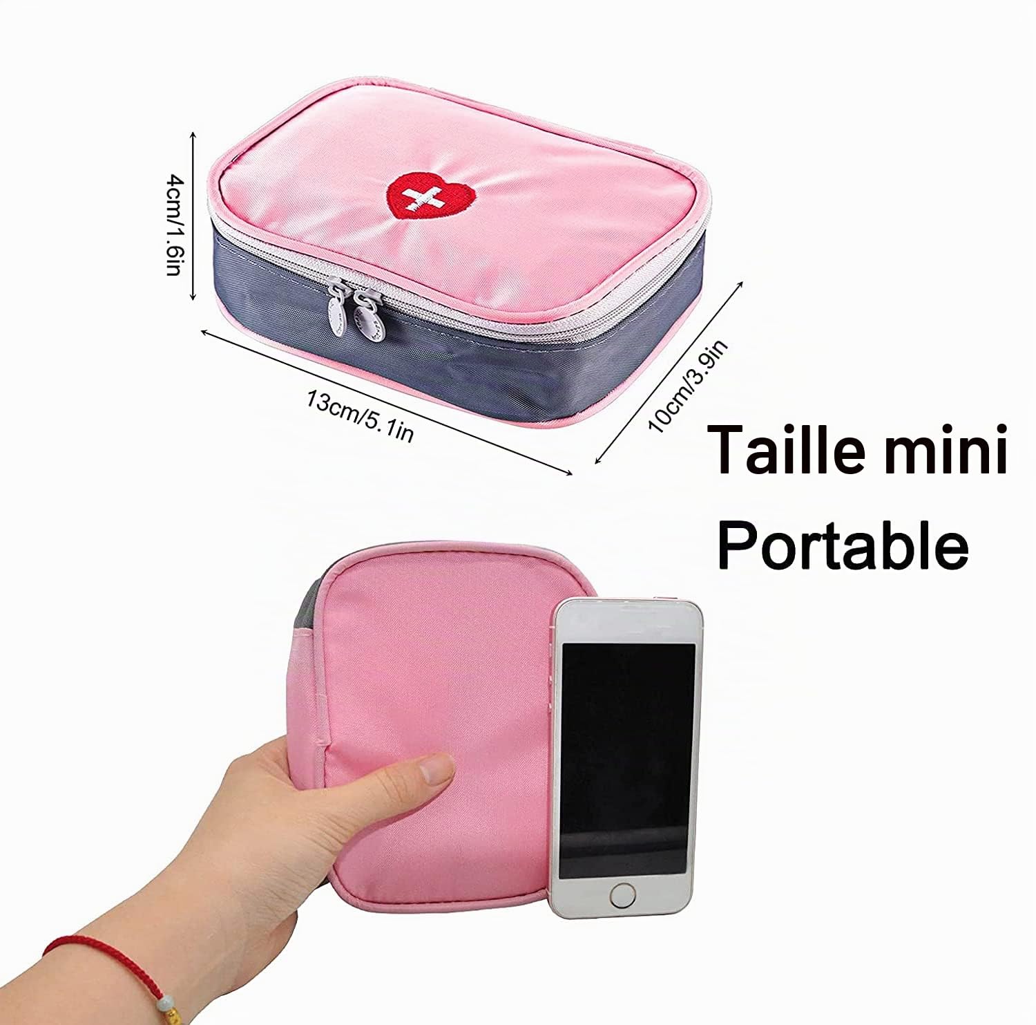 SwirlColor Trousse de Secours Petit Portable Vider Rose en Nylon avec Multi-Poche pour Charger des Médicaments pour Voyage 13x10x4cm