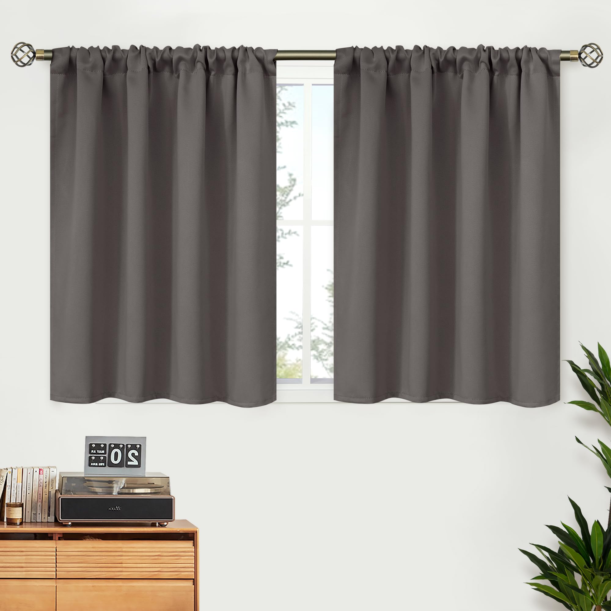 BGment Grey Blackout Curtains 36 Inches Length for Kitchen Cafe Window - Short Thermal Insulated Drapes with Rod Pocket Room Darkening for Bedroom Bathroom, 2 Panels, 42 x 36 Inch — image 1