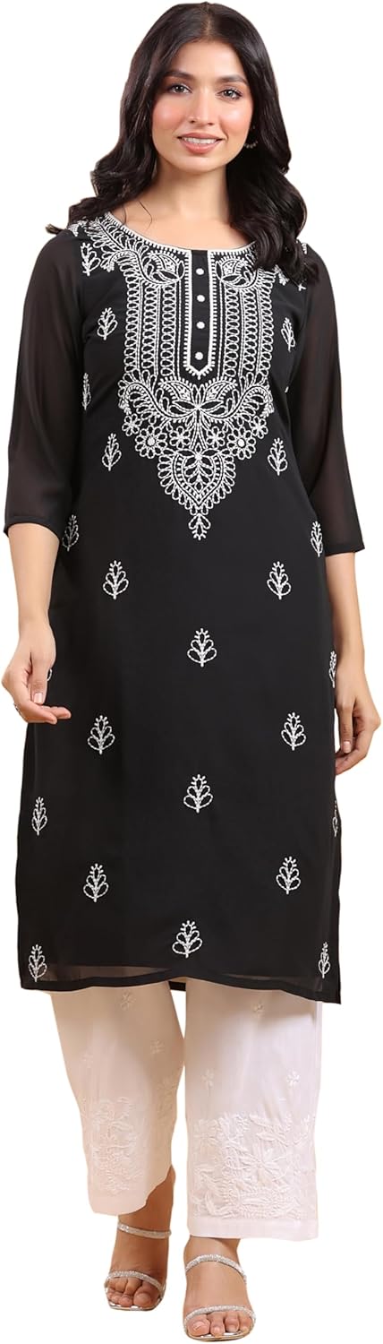 Janasya Indian Women's Flowy Kurta Kurti Top Tunic Embroidered Casual Kurta for Women
