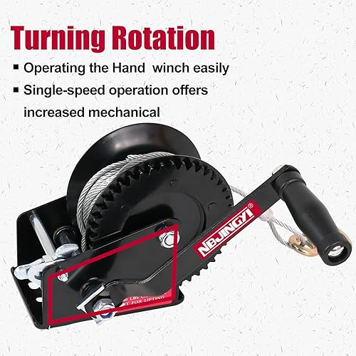Miniatura 4 de Freno de cabrestante de remolque de barco resistente, 1600 libras con cable de acero de 32.8 ft (32.8 pies) con manivela de mano con trinquete negro