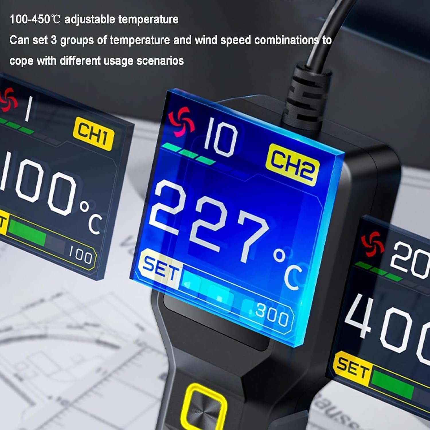 Mini Smart Heat Gun for Soldering & DIY, 212-842°F Temp Control, 20-Speed Air Volume, LED Display, Perfect for Shrink Tubing & Craft Projects