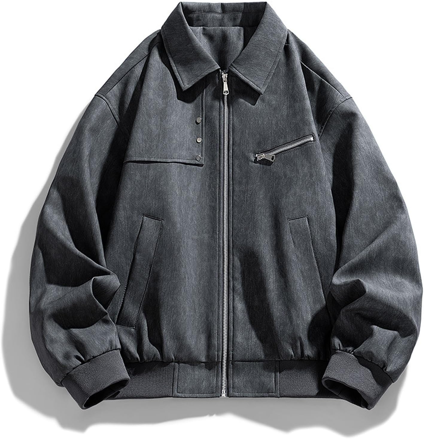 Men's Faux Leather Zip Up Bomber Jacket 90S Vintage Biker Racing Moto Jackets Streetwear Coats, L-4XL