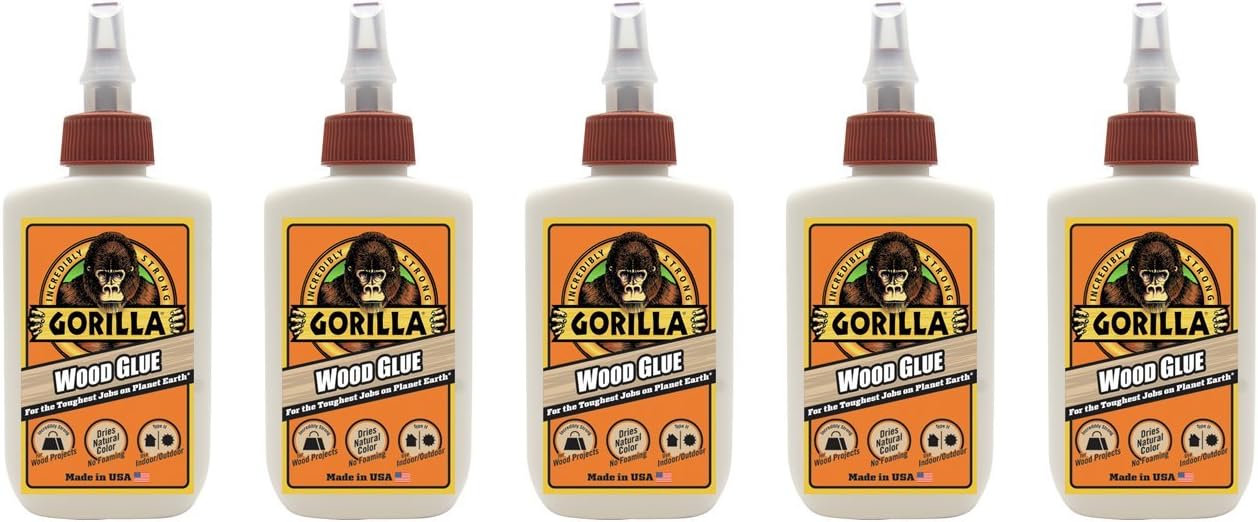 GorillaWood Glue, 4 ounce Bottle, (Pack of 5)