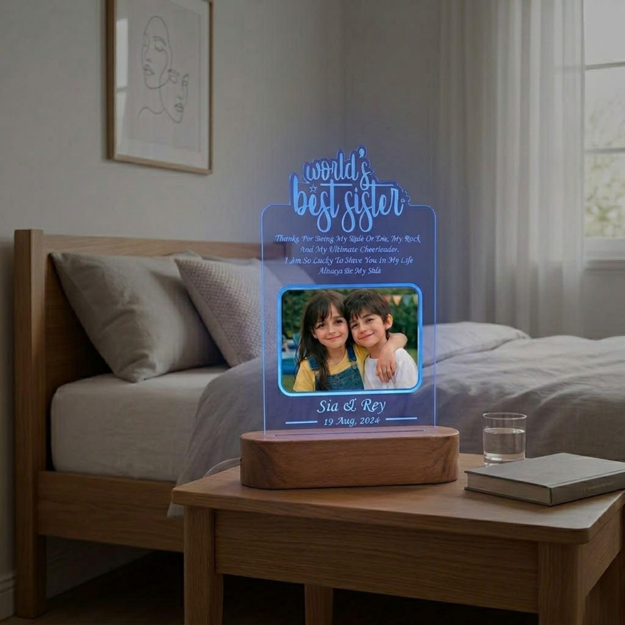 SHAYONA Acrylic World's Best Sister Personalized 3D Illusion LED Photo Lamp - Multicolor With Remote Control - Gift for Rakshabandhan, Rakhi, Birthday, Sisters Day and Special Occasions 3
