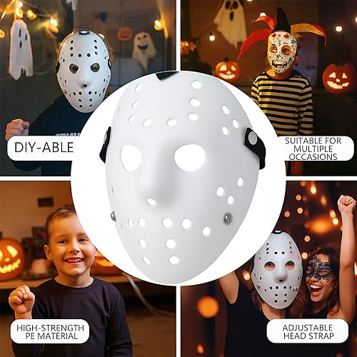 Miniatura 3 de Máscara de cosplay de terror de Halloween Máscara de disfraz blanca pintable para fiesta de máscaras con correas ajustables - Accesorio de disfraz