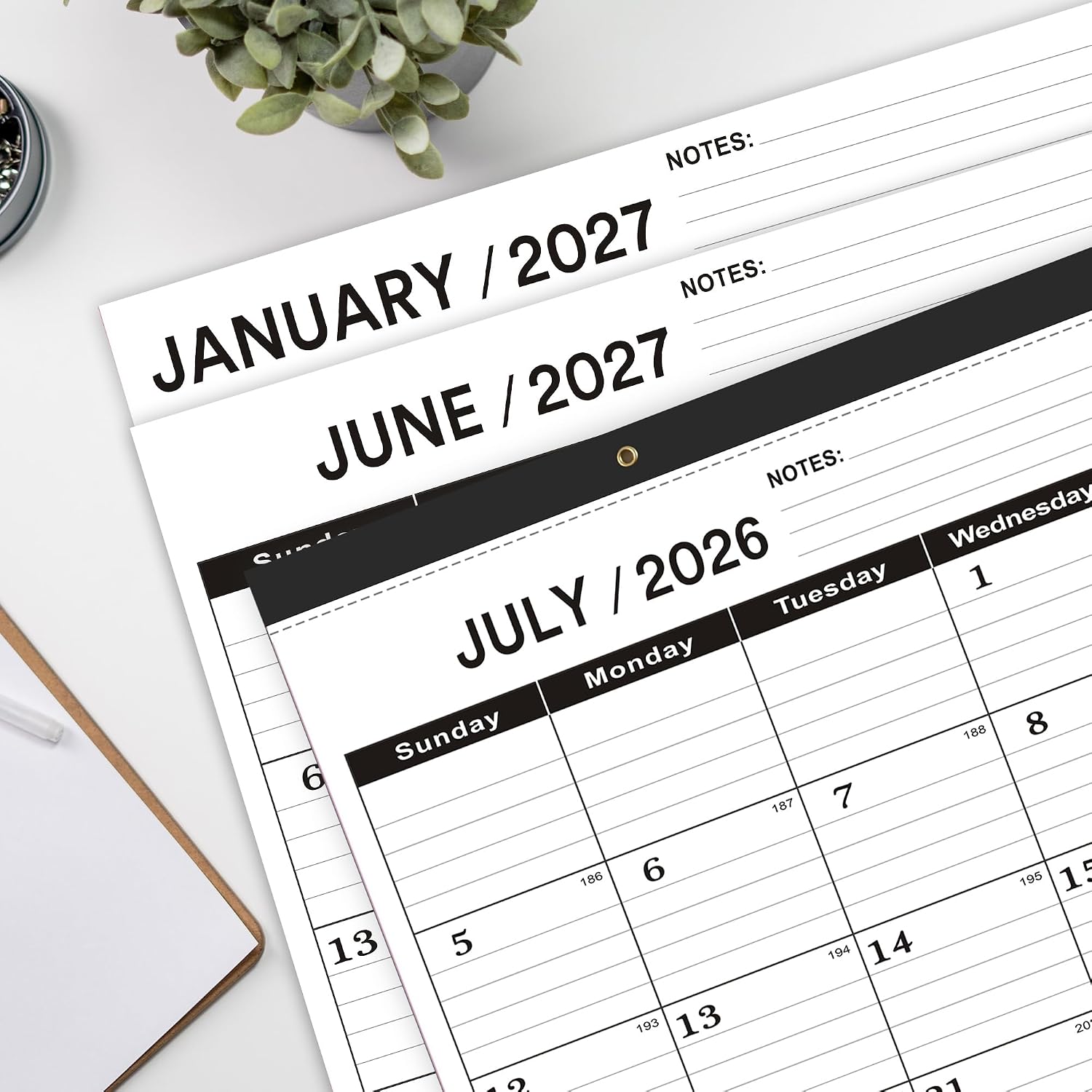 Desk Calendar 2026-2027,July 2026 to December 2027,Desk calendar 2026-2027 Large 22x17, Classroom Calendar 2027 with PVC Cover,Round Holes& NOTES List (Black),18 Months Calender 2027