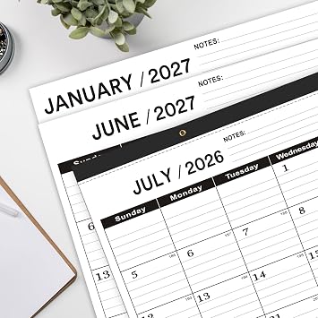 Desk Calendar 2026-2027,July 2026 to December 2027,Desk calendar 2026-2027 Large 22x17, Classroom Calendar 2027 with PVC Cover,Round Holes& NOTES List (Black),18 Months Calender 2027