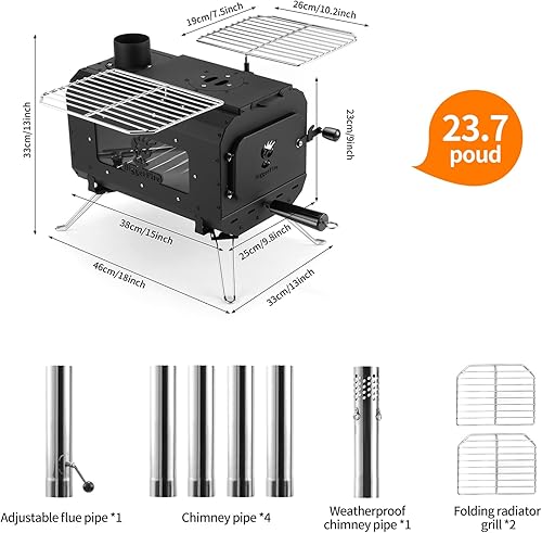 Miniatura 6 de Estufa de tienda de campaña Estufa de camping portátil Estufa de leña negra Calentador de tienda de campaña para tiendas de campaña Calefacción de