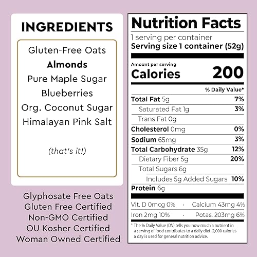 Miniatura 2 de Mylk Labs - Tazas de avena con proteína de arce y arándano, grano entero, bajo en azúcar, desayuno alto en fibra con superalimentos, rápido y fácil