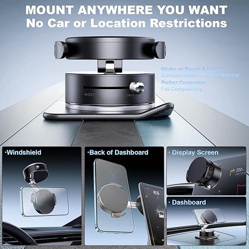 Miniatura 5 de Soporte magnético para teléfono Magsafe con ventosa, ajustable 98 libras de succión y 2800 gf magnético más fuerte Accesorios de coche para mujeres