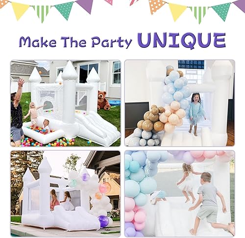 Miniatura 10 de White Bounce House - Castillo hinchable para interiores y exteriores para niños de 3 a 8 años, casa inflable Oxford con globo deslizante y soplador