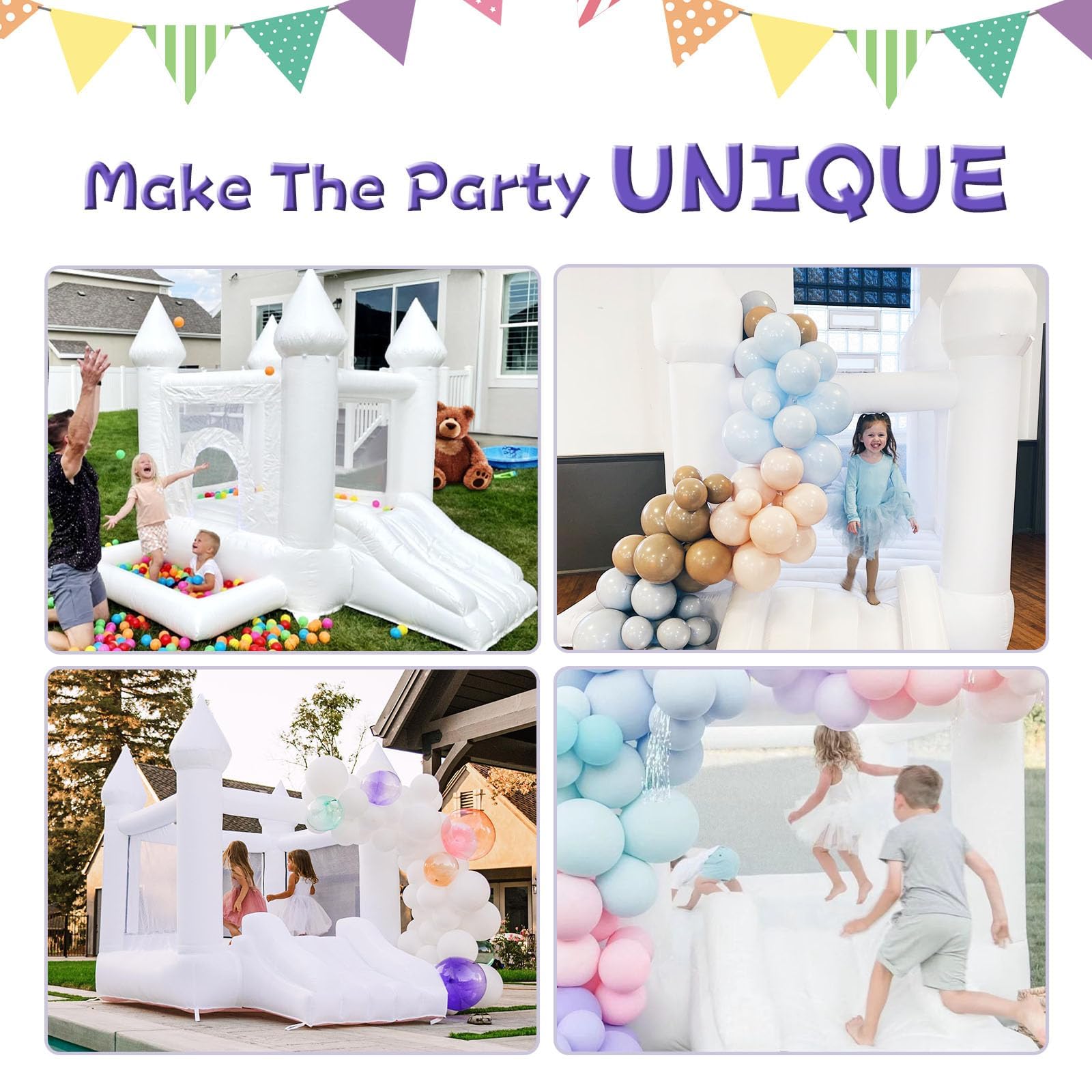 iLink-outer White Bounce House Without Air Blower Indoor Outdoor Bouncy Castle for Kids 2-8 Oxford Toddler Bounce House with Slide,103 x 71 x 90 inch,Kid Birthday Party Gifts（NO Air Blower） Product Image 4