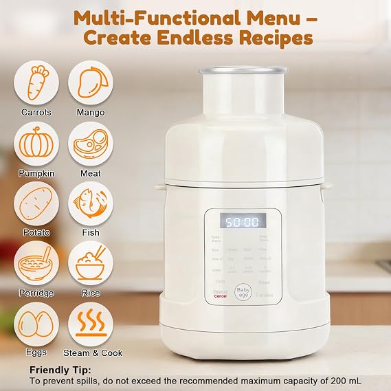 Baby Food Maker 500W, All-in-one, 4 Stage Setting, Touch Screen