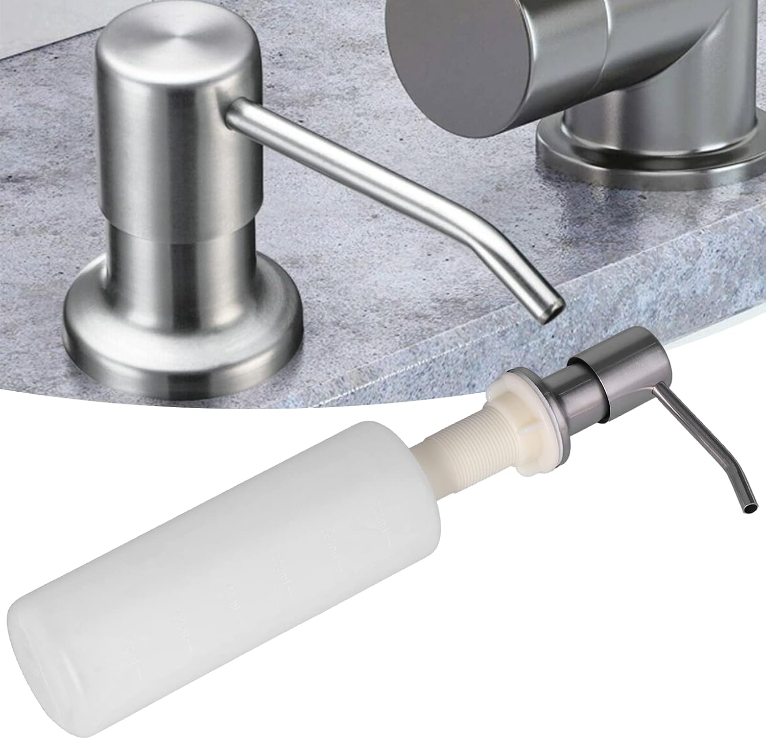 300ML Stainless Steel Press Pump Hea d Soap Dispenser Refillable Soap Bottle Portable Built in Sink Soap Dispenser for Home Bathroom Kitchen Sink