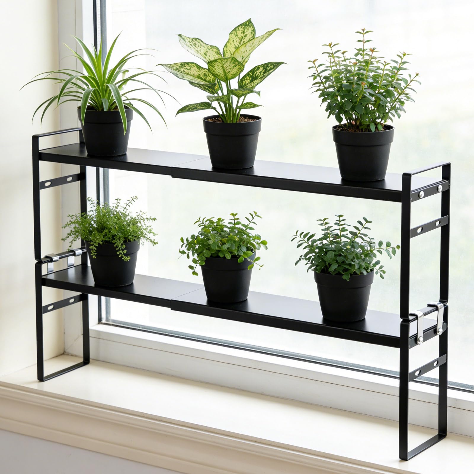 2pcs Expandable Window Sill Plant Shelf, Narrow Expandable Window Shelf for Plants Kitchen Sink Organizer Stackable Shelves for Kitchen Counter, Windowsill Plants, Bathroom Vanity