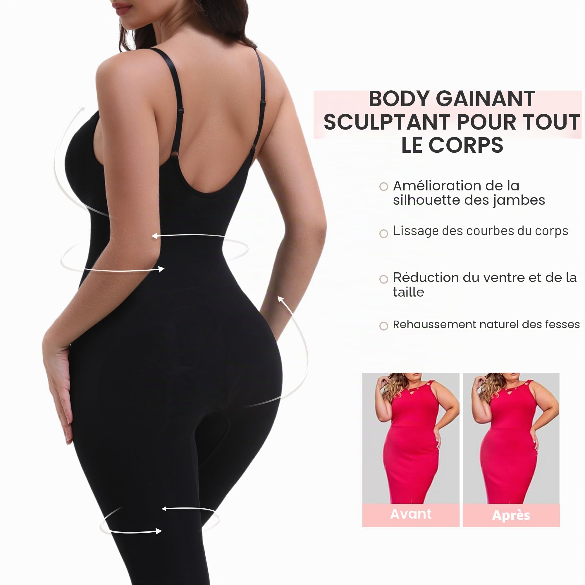 SHAPERX Gaine Amincissante Effet Sablier –Body Gainant Femme Ventre Plat avec Leggings, Compression 360°, Shapewear Bodysuit Une Pièce Anti-Roulis