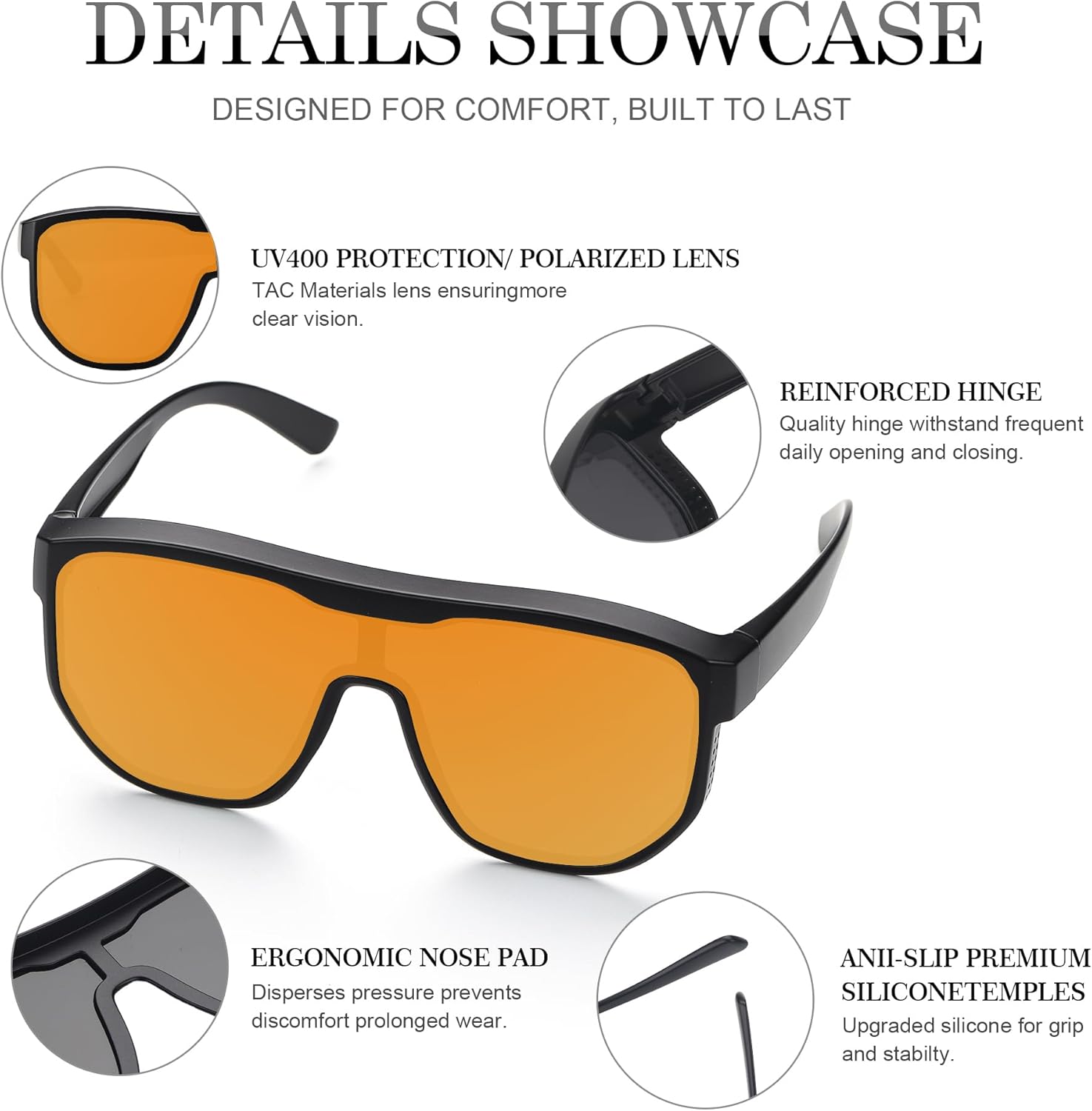 Polarized Fit Over Sunglasses Men Women, Ultra-Light 24g TR90 One-Piece Wrap Around