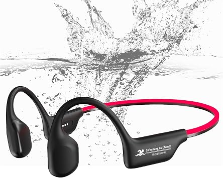 Swimming Headphones, Night Running Bone Conduction Earphones with 6 color LED Strip, Bluetooth 5.4 & IP68 Waterproof/32G MP3 Memory/8H Playtime Wireless Open-Ear Headphones for Swim Cycling Marathon