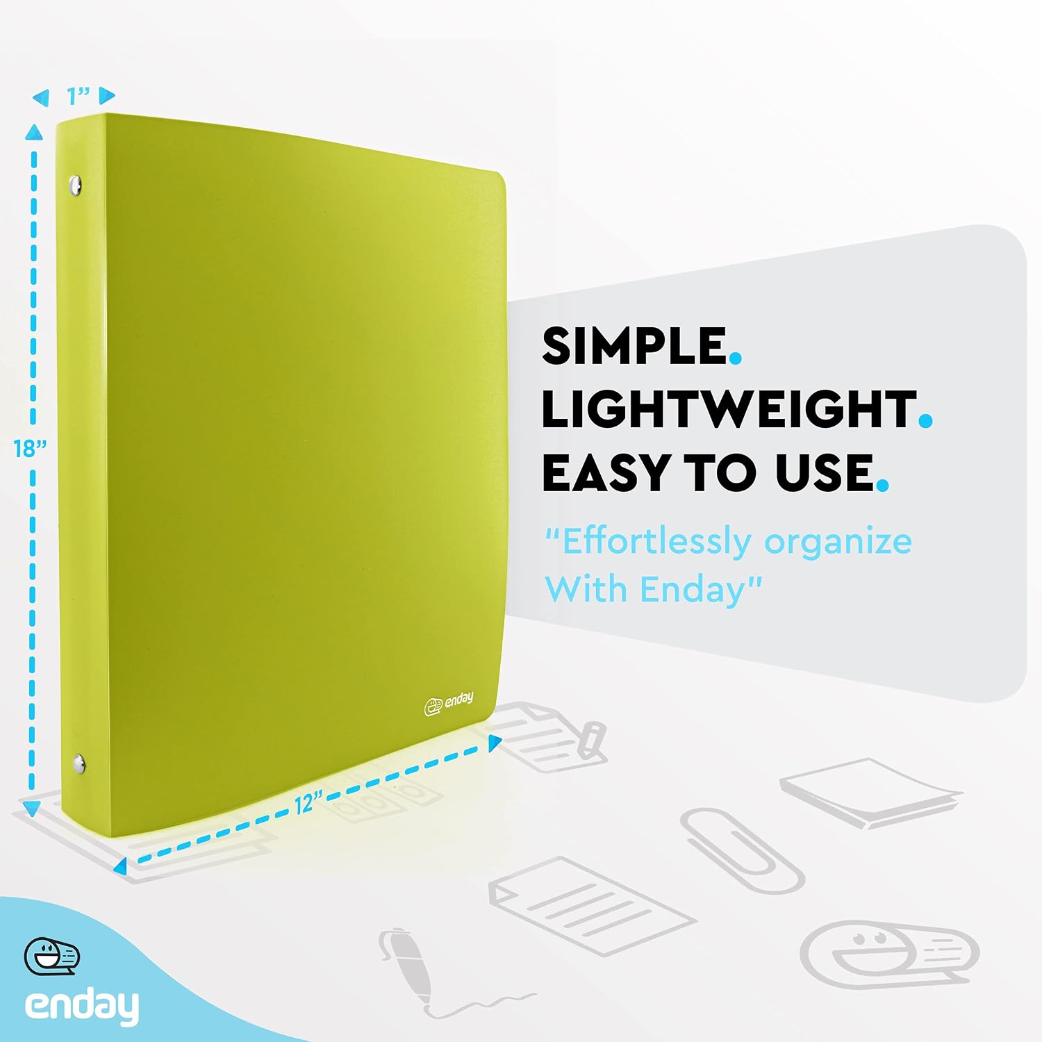 1 Inch Binders 3 Ring Soft Plastic Flexible Cover – by Enday (2, Green)