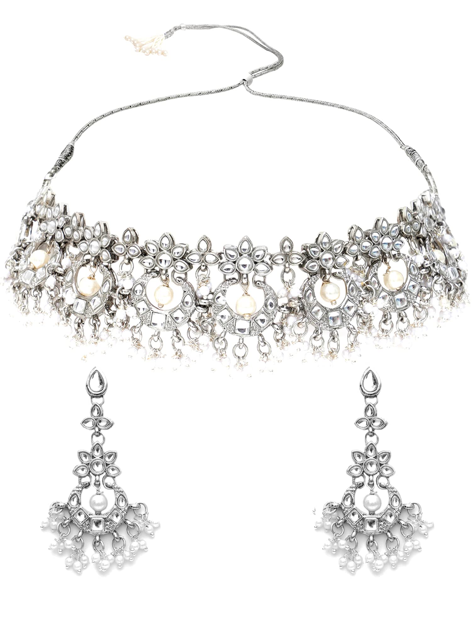 Karatcart Oxidised Silver White Kundan Choker Necklace Set for Women (B0B2P34NNF) Amazon Price History, Amazon Price Tracker