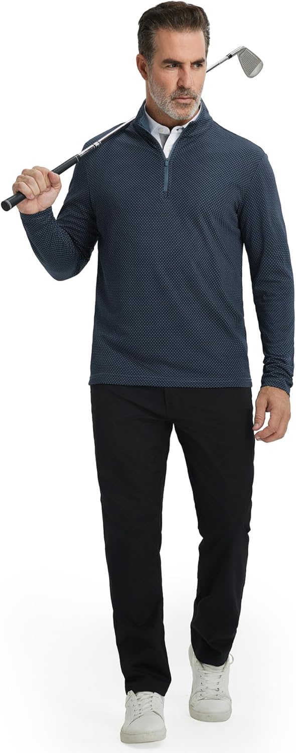 M MAELREG Quarter Zip Pullover Men Jacquard Dry Fit Moisture Wicking Long Sleeve Golf Casual Stretch Sweatshirts For Men - Image 4