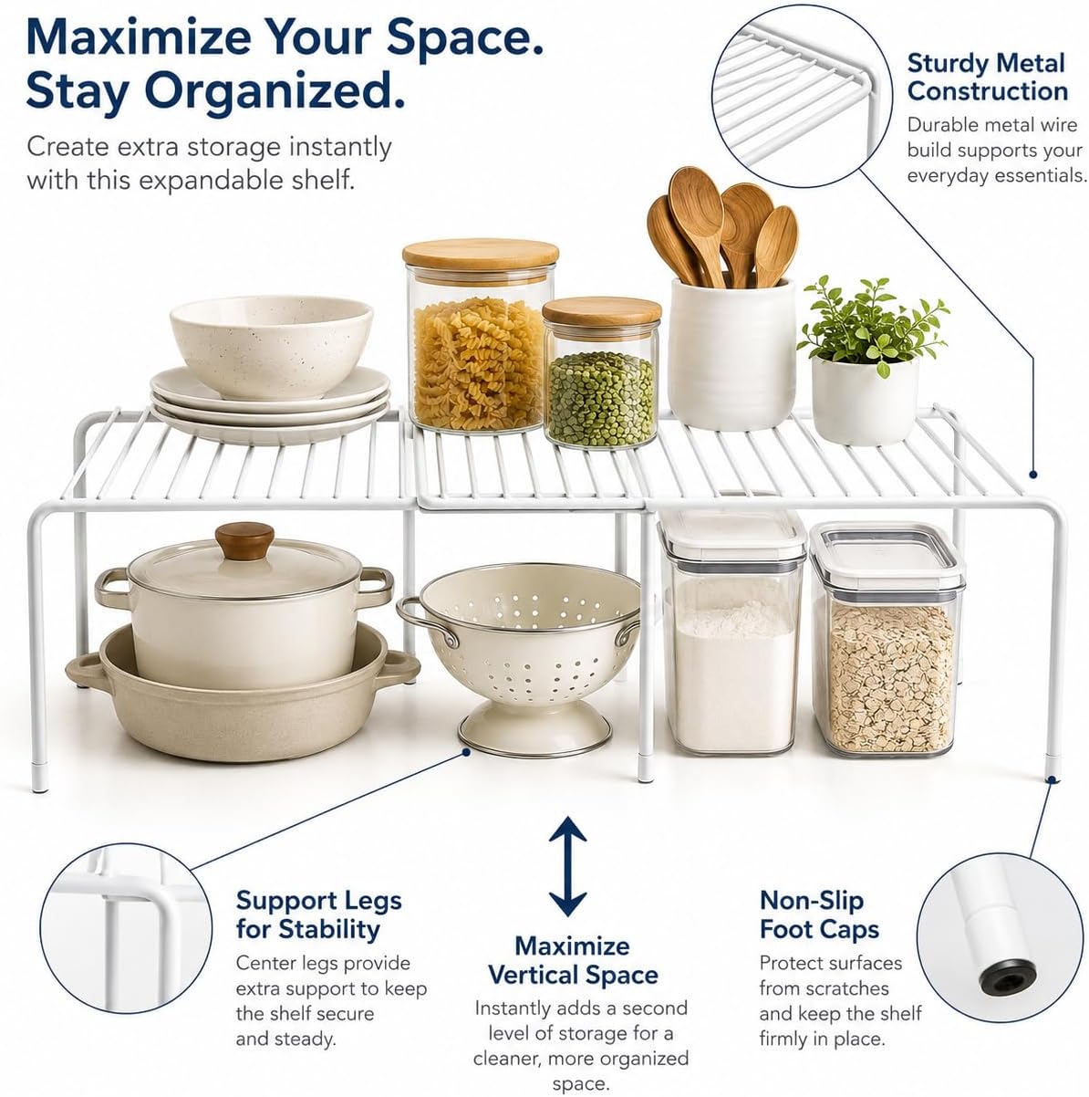 Joyibay 4 Pack Expandable Cabinet Shelf, 12.2-22.4x9inch Kitchen Organizer Rack, Kitchen Shelves for Spice Organization for Cabinet, Pantry Organizers and Storage, Spice Rack, Desk Organizer