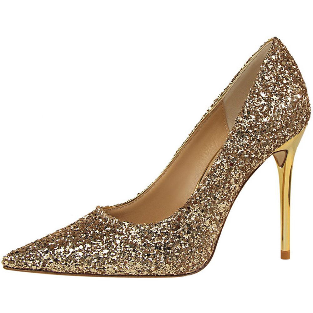 BIGTREE Sexy Shiny Sequins Wedding High Heel Shoes Women Pointed Toe Dress Pumps