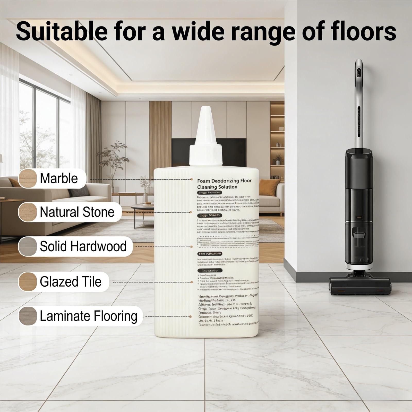 Liquido Detergente for Pavimenti, 500ml x5 Schiuma Deodorante for Animali Domestici, Profumo Fiore Frutta, Compatibile con Dreame H15 Pro/H14 Pro/H13 Pro Aspirapolvere Secco e Umido