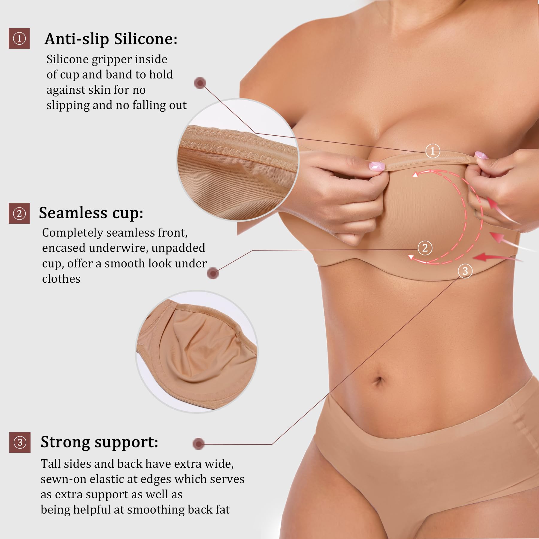 DotVol Reggiseno Senza Spalline Donna Taglia Forte Ferretto e Non Imbottito Bra a più Vie