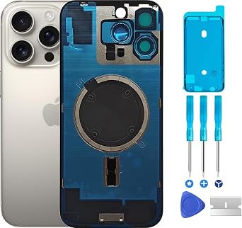 Original 16 Pro Max Back Glass Cover Battery Door Replacement & Waterproof Tape, Pre-Installed Camera Frame for iPhone 16 Pro Max All Carriers Repair Tool Natural Titanium
