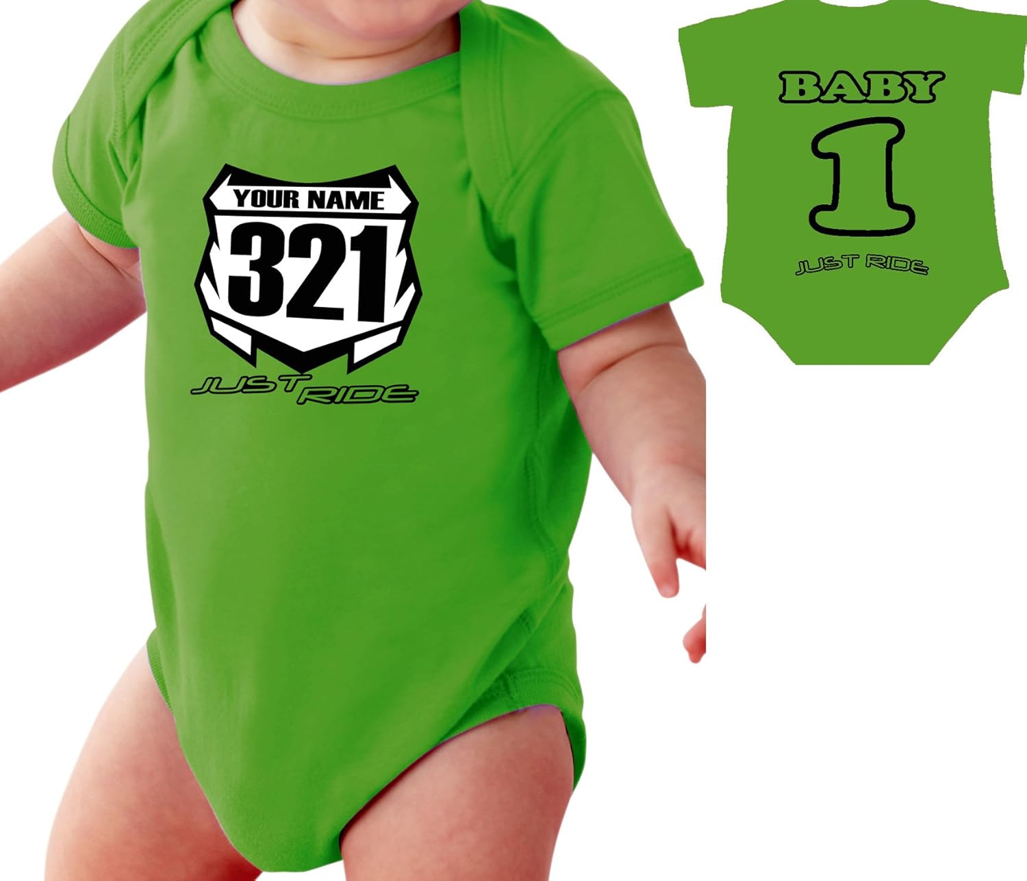 JUST RIDE Motocross Baby Number Plate One Piece Creeper Personalized KX