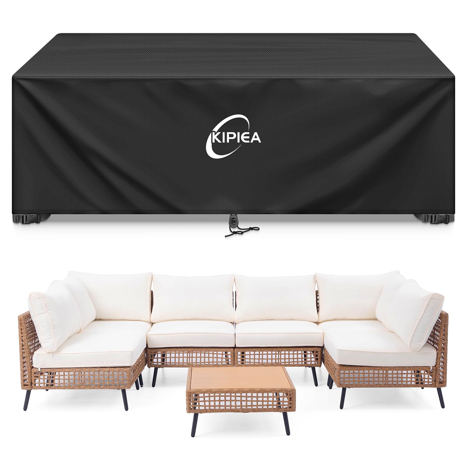 Kipiea Patio Furniture Covers Waterproof Winter, Heavy-Duty 420D Outdoor Patio Table Set Covers, Rectangular Outdoor Sectional Couch Covers (78" L x 58" W x 28" H) — view 34